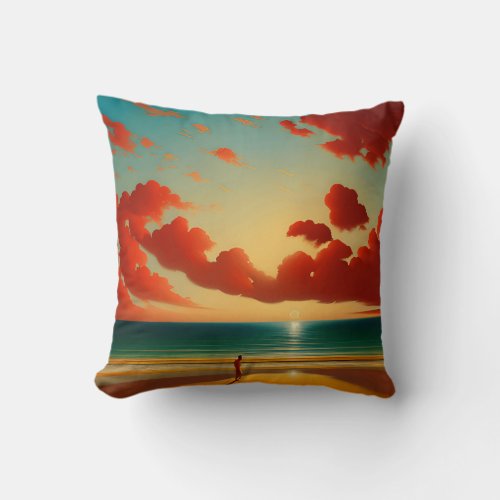 Abstract landscape swimmer looking art the surf  throw pillow