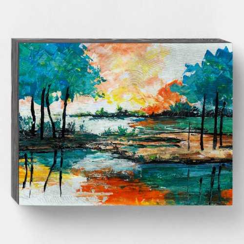 Abstract Landscape Trees Painting Wooden Box Sign