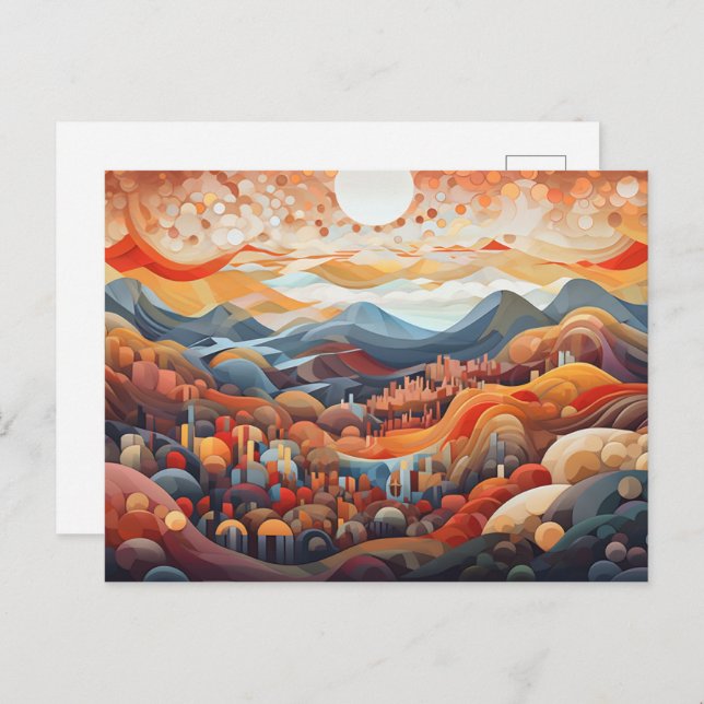 Abstract Landscape Valley Vs Mountain Illustrator Postcard (Front/Back)