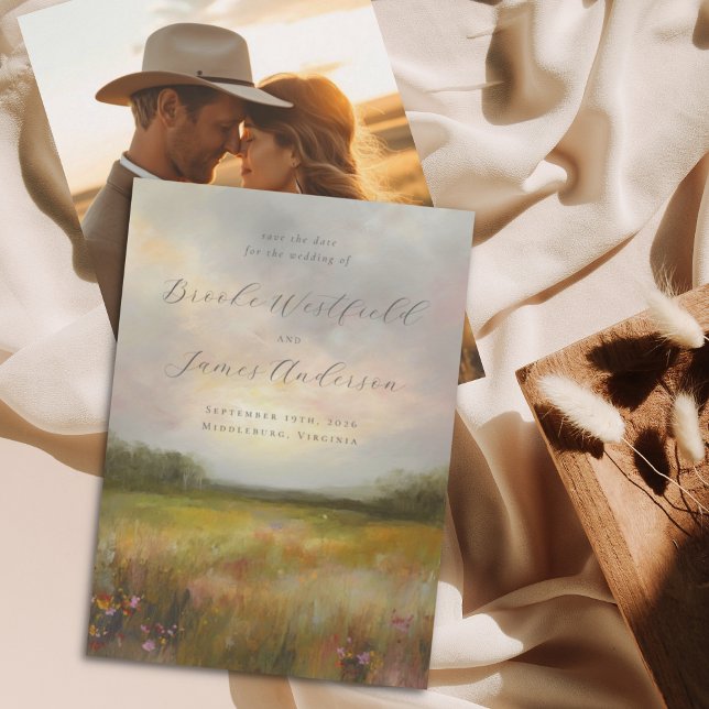 Abstract Landscape Wildflower Meadow Wedding Photo Save The Date (Creator Uploaded)