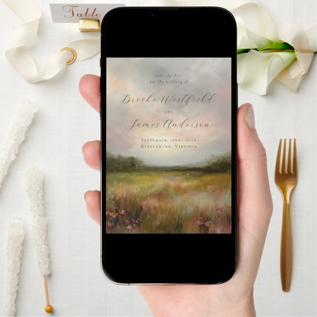 Abstract Landscape Wildflower Meadow Wedding Photo Save The Date (Front Digital)