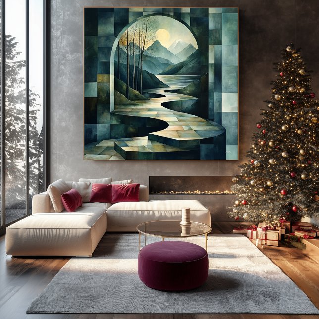 Abstract Landscape with Archway and Serene River Canvas Print (Creator Uploaded)