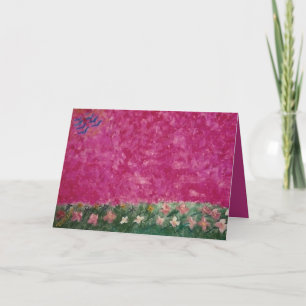 Abstract landscape with pink sky and orchids card