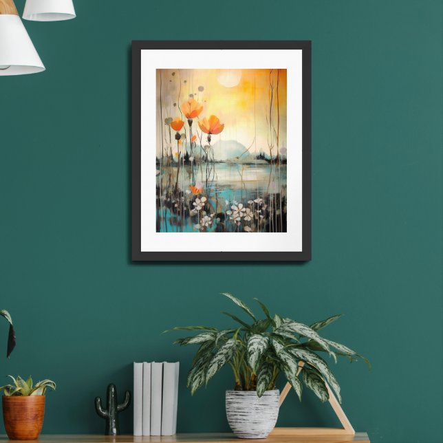 Abstract Landscape with red poppies Framed Art (Living Room 2)