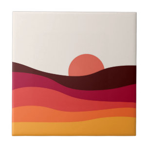 Abstract landscape with sea at sunset ceramic tile