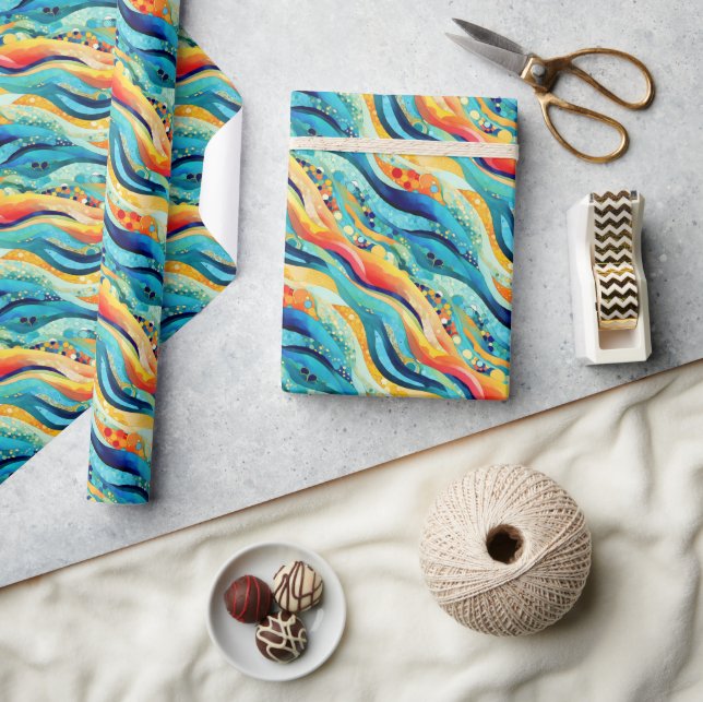 Abstract Landscape with Vibrant Waves and Playful  Wrapping Paper (Crafts)