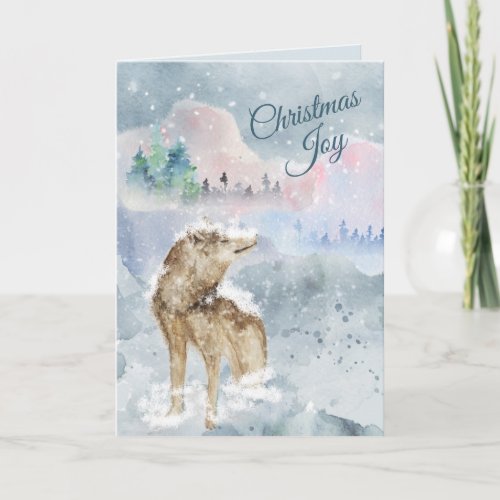 Abstract Landscape Wolf in Snow Christmas Joy Card