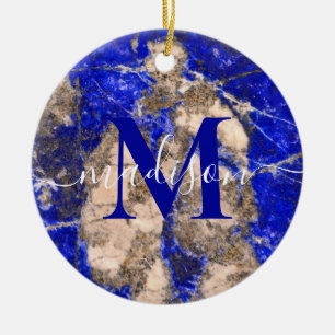 Abstract Lapis Lazuli Blue Granite calligraphy Ceramic Ornament