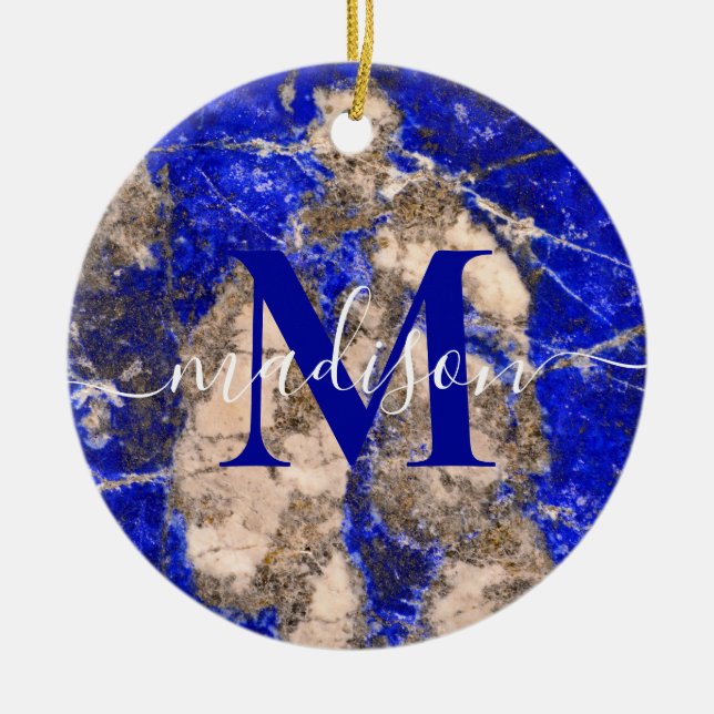 Abstract Lapis Lazuli Blue Granite calligraphy  Ceramic Ornament (Front)