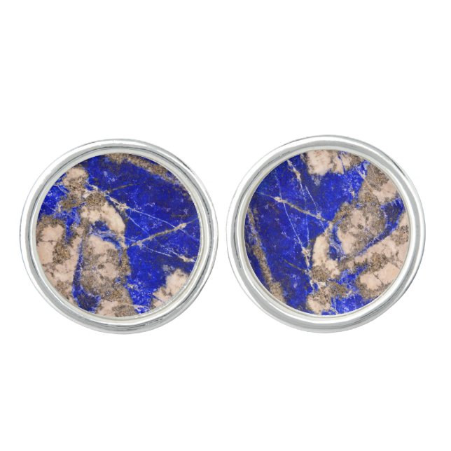 Abstract Lapis Lazuli Blue Granite Cufflinks (Front)