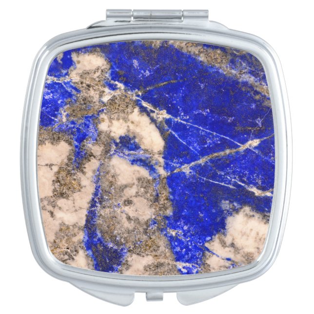 Abstract Lapis Lazuli Blue Granite Mirror For Makeup (Front)