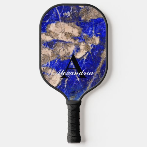 Abstract Lapis Lazuli Blue Granite monogram Pickleball Paddle