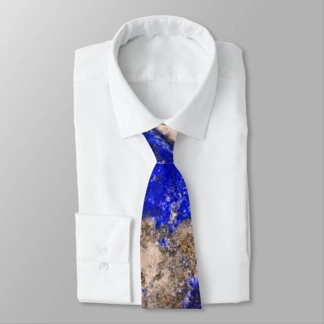 Abstract Lapis Lazuli Blue Granite Neck Tie (Tied)