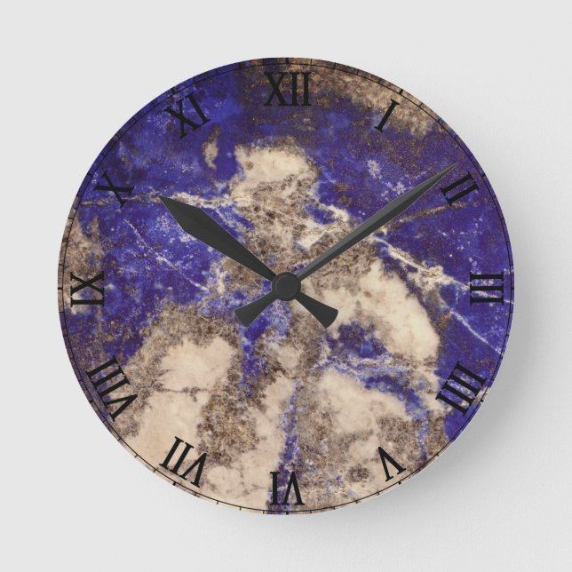 Abstract Lapis Lazuli Blue Granite Round Clock (Front)