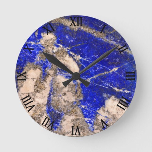 Abstract Lapis Lazuli Blue Granite Round Clock