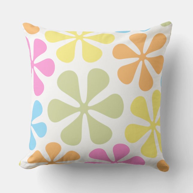 Abstract Large Flowers Bright Color Mix Throw Pillow (Front)