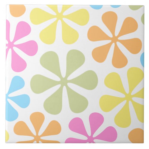 Abstract Large Flowers Bright Color Mix Tile