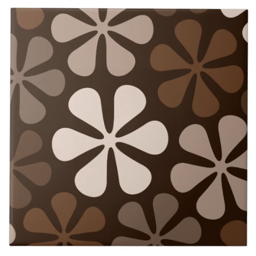 Abstract Large Flowers Browns  Creams Ceramic Tile