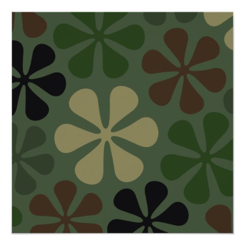 Abstract Large Flowers Camouflage Poster