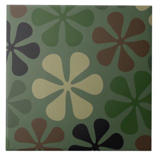 Abstract Large Flowers Camouflage Tile