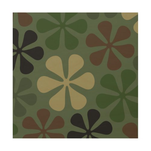 Abstract Large Flowers Camouflage Wood Wall Art