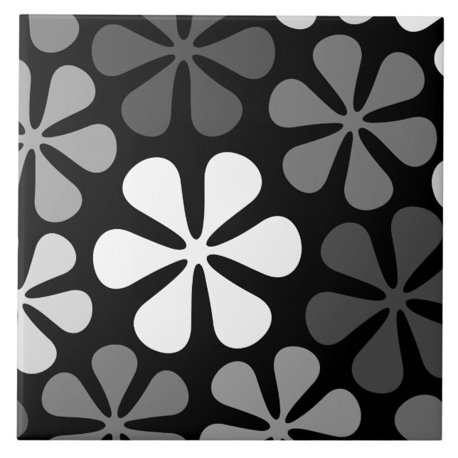 Abstract Large Flowers Monochrome Ceramic Tile (Front)