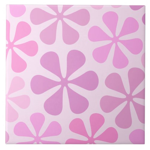 Abstract Large Flowers Pinks Ceramic Tile