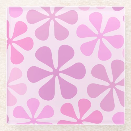 Abstract Large Flowers Pinks Glass Coaster