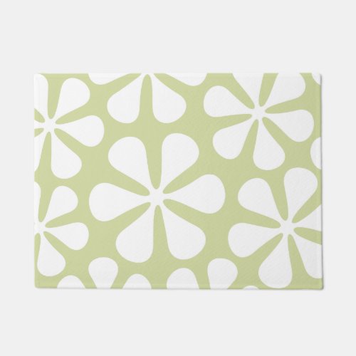 Abstract Large Flowers White on Lime Doormat
