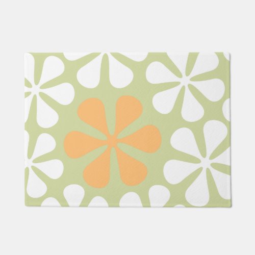 Abstract Large Flowers White  Orange on Lime Doormat