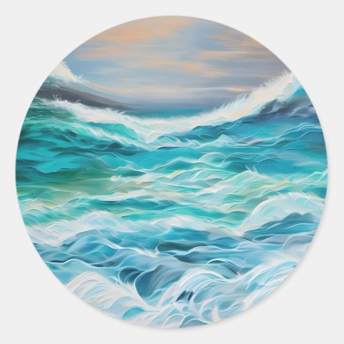 Abstract large wave in the ocean classic round sticker