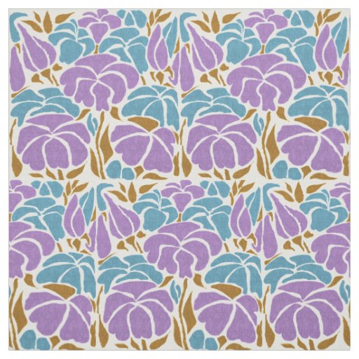 Abstract Lavender Blue Yellow Floral Fabric
