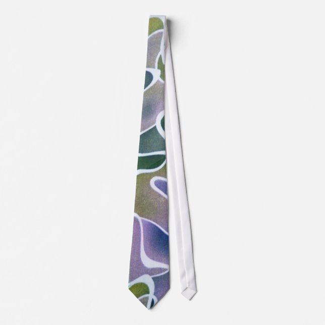 Abstract Lavender Purple Olive Green and White Neck Tie (Front)