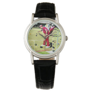 Abstract Lawn Bowls Oil Paint Ladies Leather Watch