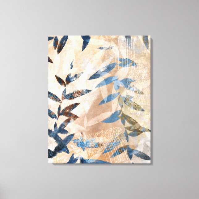 Abstract Layered Leaves - Blue and Neutral Canvas Print (Front)