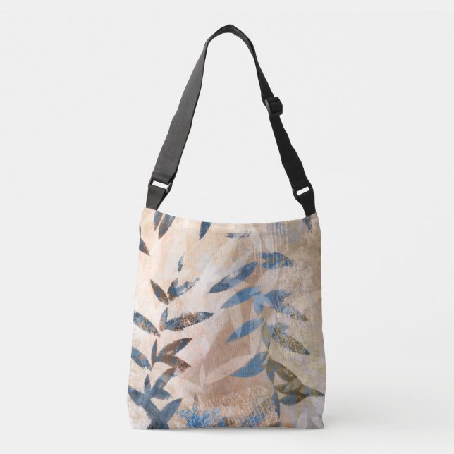 Abstract Layered Leaves - Blue and Neutral Crossbody Bag (Front)
