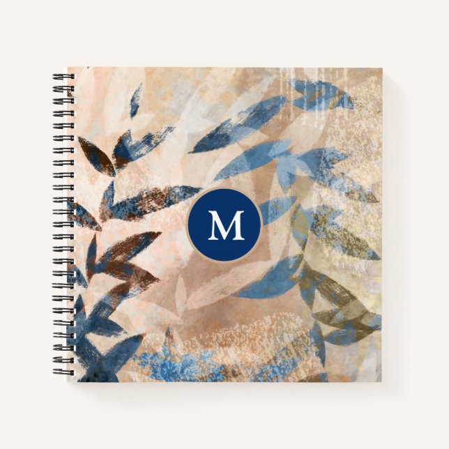 Abstract Layered Leaves - Blue and Neutral Notebook (Front)