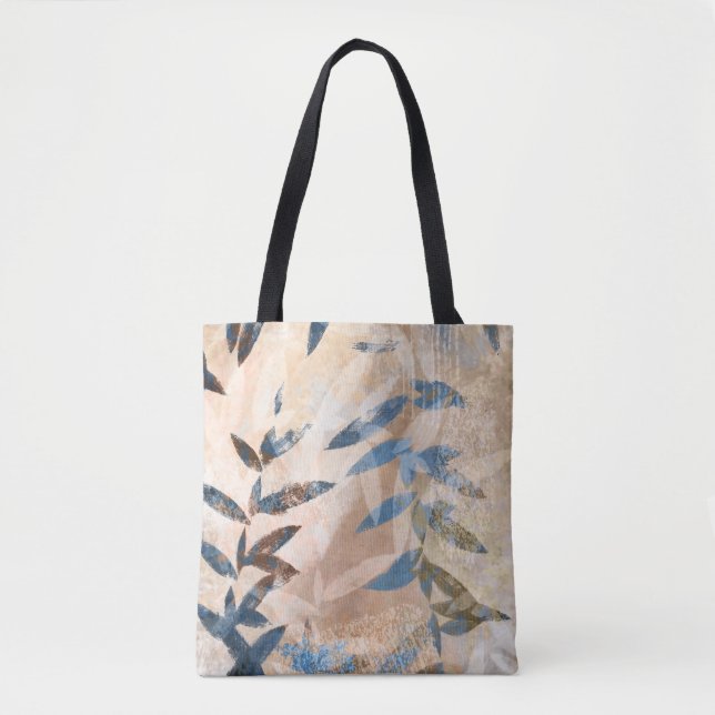 Abstract Layered Leaves - Blue and Neutral Tote Bag (Front)