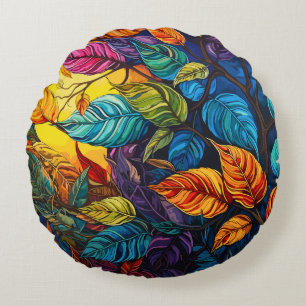 Abstract Leaf Art Round Pillow