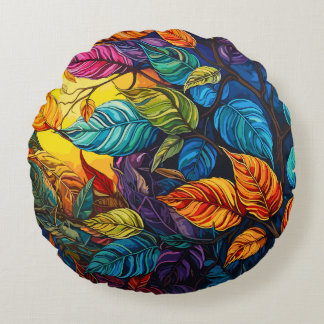Abstract Leaf Art Round Pillow