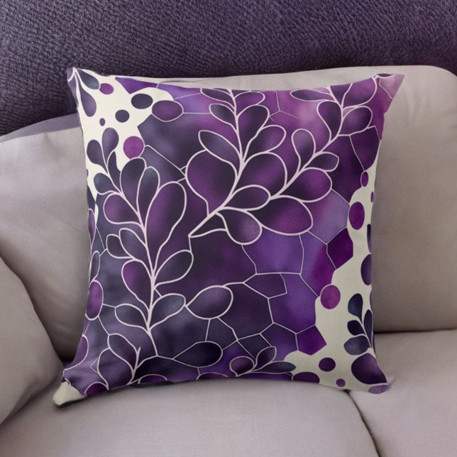 Abstract Leaf Decorative Purple Throw Pillow  (Creator Uploaded)