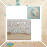 Abstract Leaf in Turquoise and Gold Ceramic Tile<br><div class="desc">A simple leaf in turquoise and gold on a parchment background. Design leans toward the abstract.</div>