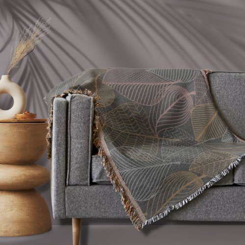 Abstract Leaf Pattern Gray  Muted Autumnal Shades Throw Blanket