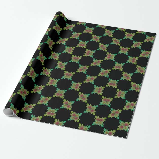 abstract leaf pattern on black background wrapping paper (Unrolled)