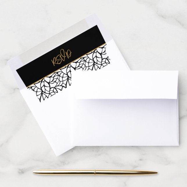 Abstract Leaf Pattern Outline Wedding RSVP Envelope Liner (Desk)