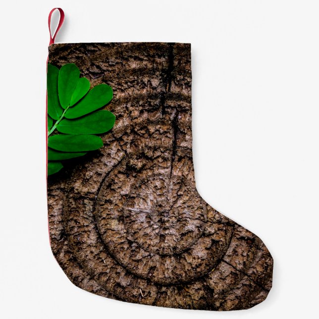 Abstract leaf tree stump green small christmas stocking (Front)