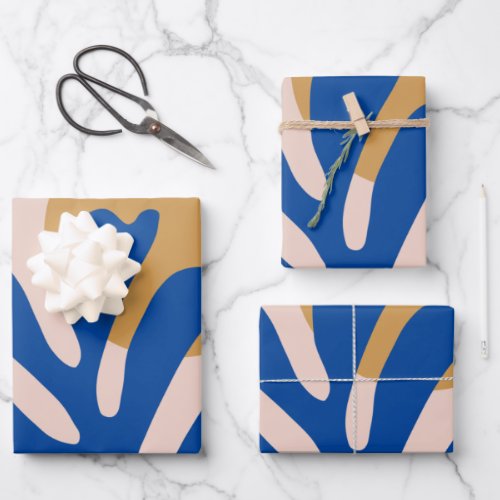 Abstract Leaves Blue Modern Shapes Cut Outs Wrapping Paper Sheets