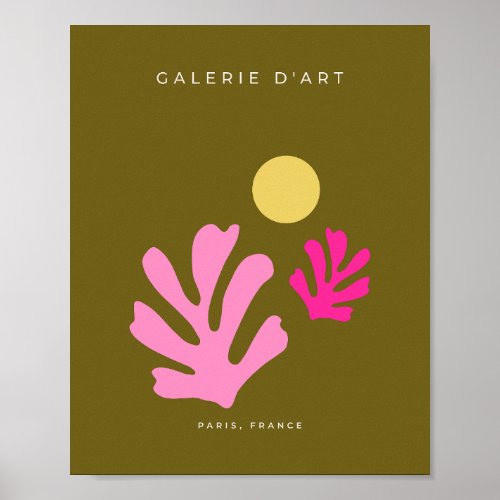 Abstract Leaves Cut Outs Shapes Olive Green Pink Poster