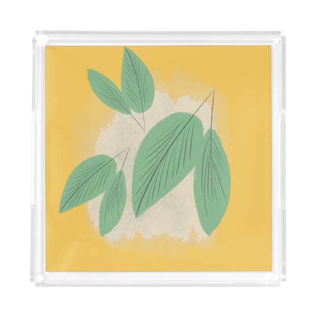 Abstract Leaves Greenery Yellow Illustration Acrylic Tray (Front)