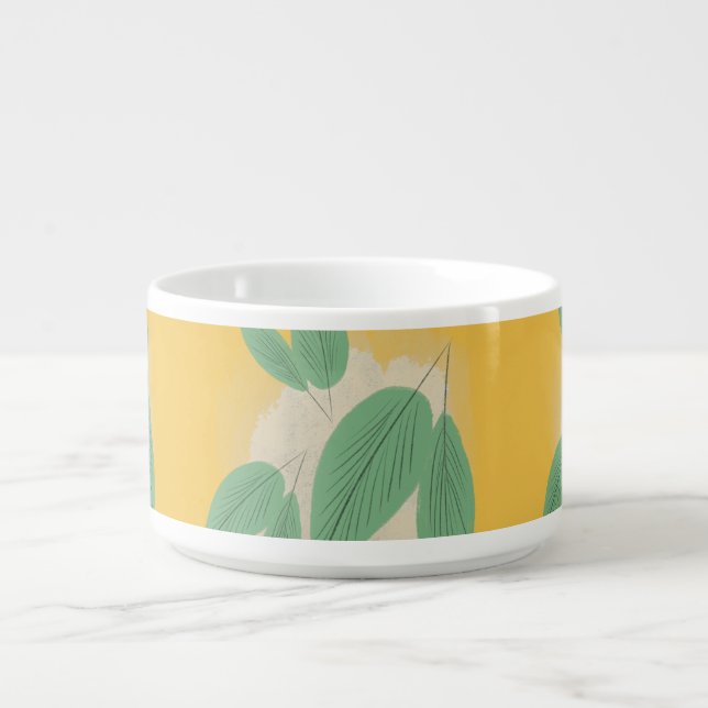 Abstract Leaves Greenery Yellow Illustration Bowl (Center)